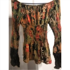 Designer Floral Peasant Marrika Nakk Top